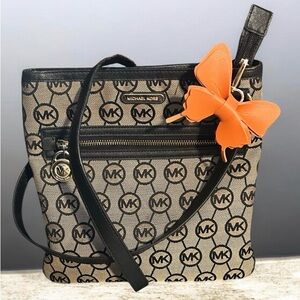 Michael Kors Tan and Black MK Signature Crossbody Bag